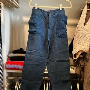Men's Navy Linen Cargo Pants